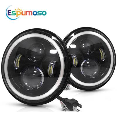 China High Power 90W 7Inch Round Headlights Led Jeeps Light Waterproof Round Led High Low Beam With Angel Eyes Driving Light 7 Inch for sale