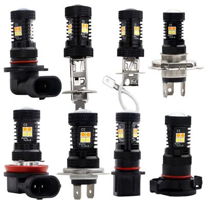 China Automobile Lamp Super Bright Dual Color Car Led Fog Light Bulb 3030 16SMD LED H4 H7 9005 H11 Driving Lamp Car Motorcycle Led Fog Lights for sale