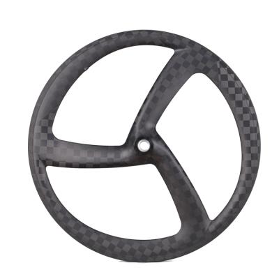 China Folding Bike Easy To Assemble Tubular Bicycle Wheels 700c Tri Spokes Carbon Fiber Wheelset for sale