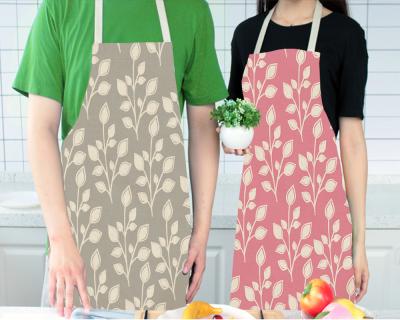 China Modern Green Leaf Printing Cafe Kitchen Cooking Apron Apron Unisex Cotton And Canvas Adult Home Apron for sale