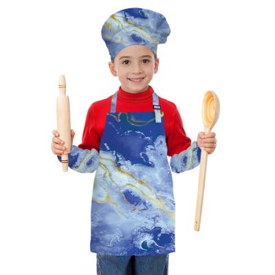 China Fashion Family Kitchen Accessories Marble Custom Printing Canvas Chef Apron For Children Work Style Kids Aprons for sale