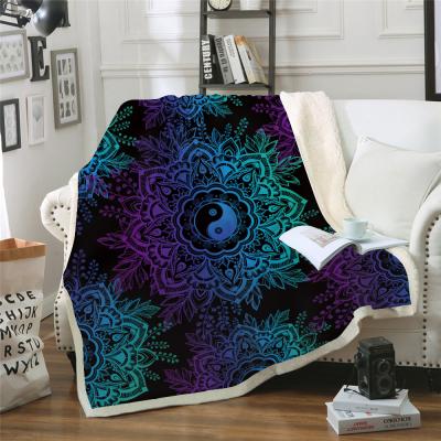 China PORTABLE Warm Office Furniture Blanket Black Multicolor Tai Chi Printing Sofa Cover for sale