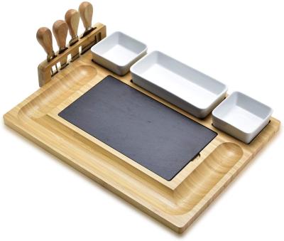 China Sustainable Bamboo Cheese Board With Knife Set-- Wooden Charcuterie Platter Serving Platter for sale