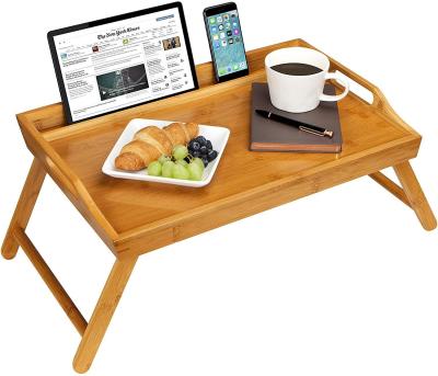 China Viable Bed Tray Table with Handles Folding Legs Bamboo Breakfast Tray with Phone Tablet Holder, Foldable Table Laptop Desk for sale