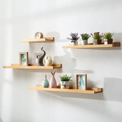 China Durable Bamboo Floating Shelves for Wall Set of 2, Picture Displays for Bedroom, Living Room, Bathroom, Kitchen for sale