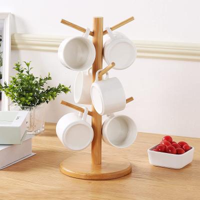 China Viable Cup Stand with Six Hooks Mark Cup Display Shelf Made of Organic Bamboo for sale