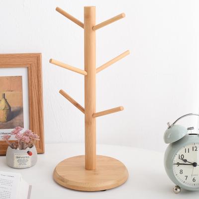 China Popular Viable Coffee Cup Holder Tree, Bamboo Cup Holder Stand Tree with 6 Hooks for Kitchen for sale