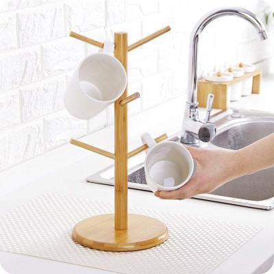 China Sustainable Bamboo Cup Drying Rack Free Shaft, Tea Cup Storage Rack Dryer, 6-Hooks for sale