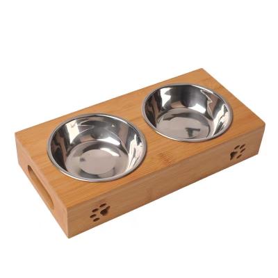 China Non-automatic raised pet bowls for cats and small dogs, food and water bowls stand driver with X stainless steel bowls and anti slip feet for sale