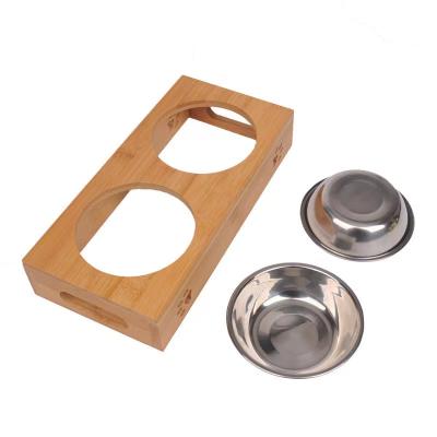 China Non-Automatic Cat Elevated Bowls Stainless Dog Multiple Bowl with Bamboo PetFeeder Holder with X Rolls No Puddle Perfect for Cats and Small Dogs for sale