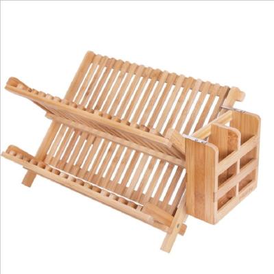 China Sustainable Kitchen Bamboo Dish Drying Rack-Folding-Easy Clean-Folding-Saving Storage (1 dish rack with utensil holder) for sale