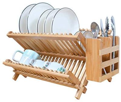 China Sustainable Bamboo Dish Drying Rack with Utensil Flatware Rack, 2-Tier Rack for Dishes, Cups, Glasses, Cups and Bowls for sale