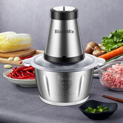 China BioloMix 2 Household Ships 500W Stainless Steel 2L Capacity Electric Chopper Meat Grinder Mincer Food Processor Slicer for sale