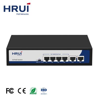 China Support VLAN HRUI Small 4 Ports PoE 100M PoE Network Switch With PoE VLAN Watchdog Metal Shell for sale