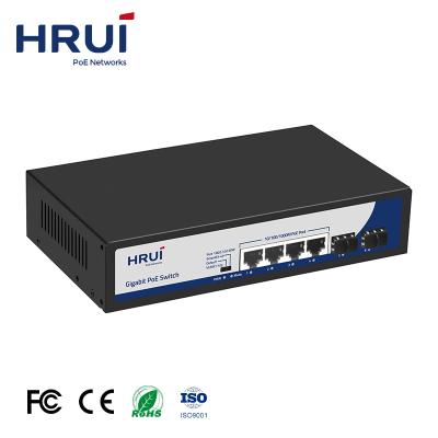 China Hot Sale HRUI BT 60W 4 Ports Gigabit Ethernet PoE Switch Suppor VLAN with 2 Gigabit SFP Uplink Ports for IP Camera for sale