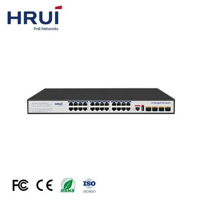 China Wholesale Industrial SNMP Switch 24 Ports 10G SFP Uplink 400W L3 SNMP VLAN QoS HRUI Managed PoE Network Switch for sale