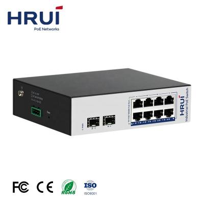 China Highly Flexible 8 PoE Ports Iron Shell HRUI Gigabit Switch 20 Gbps 2 Uplink Highly Flexible Industrial Network Switch for sale