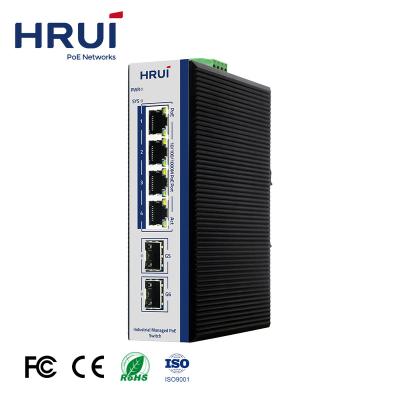 China LACP HRUI Brand L2 Managed Industrial Network PoE Switch with 4 Gigabit PoE Ports and 2 2.5G SFP Ports for sale