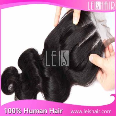 China best selling 100% human hair three parting lace closure for sale