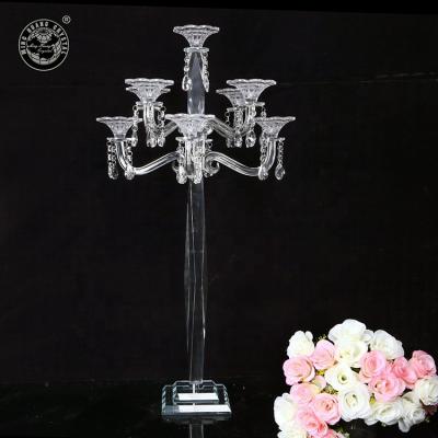 China Wedding Crystal Centerpiece MH-ZT180 Church 9am Candelabra Glass Candlestick for sale