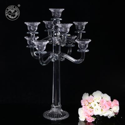 China Wedding Gift MH-ZT224 60cm Tall Clear Crystal Candelabra Centerpieces 9am Glass Candlestick for sale