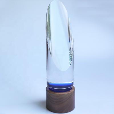 China MH-JB219 gift customized engarve glass trophy large personizaled wood base award clear crystal trophy for sale