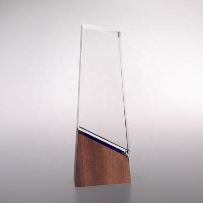 China MH-JB219 Empty Tall Gift Trophy Custom Personizaled Wooden Base Clear Crystal Award Trophy for sale