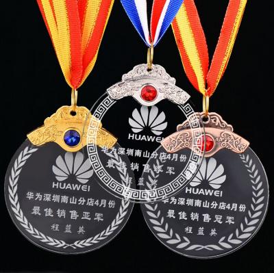 China MH-JB0105 Europe Personalized Engrave Crystal Round Medals for sale