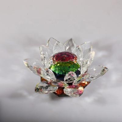 China Europe MH-ZZ082 Lotus Flower Rainbow Glass Lotus Paperweight Crystal Home Wedding Decoration Paperweight for sale