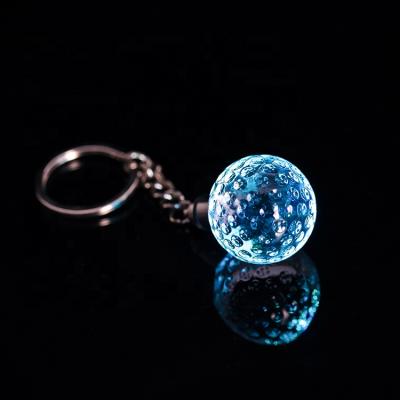 China Gift MH-1103 colored LED golf custom crystal keyholder key chain golf shape glass crytsal keychain for sale