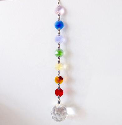 China Europe MH-1234 Faceted Crystal Glass Bead Chain Octagon Chakra Garland Suncatcher Chain for sale