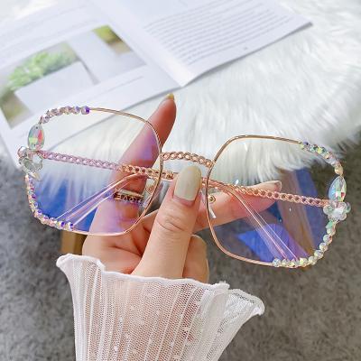 China For Glasses High Quality Blue Light Luxury Diamond Anti-fatigue Anti-fatigue Reading Glasses Rhinestone Optical Glasses for sale