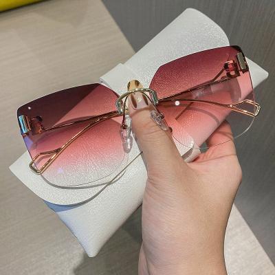 China Wholesale Square Rimless Sun Glasses 2022 Diamond Inlay Female Double B Glasses Shape Sunglasses Logo Shade Women Girl Lentes Custom Made De Sol for sale