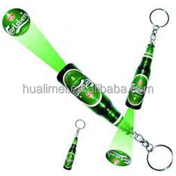 China Factory wholesale plastic led beer bottle spotlight key chain for sale