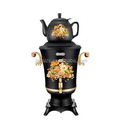 China Keep Hot Function Popular Plastic Samovar with Flower Painting Metal Handle and Glass/Ceramic Teapot for sale