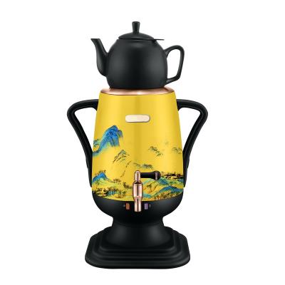 China Keep Hot Stylish Charcoal Samovar Printing Decal Chinese Style Russian Electric Samovar for sale