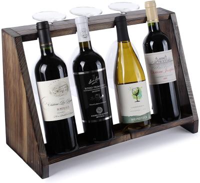 China Sustainable Wood Wine Storage Rack Stands Worktop Wood Wine Rack With Glass Rack for sale