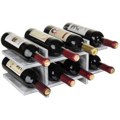 China Sustainable Gray Washed Wood Wine Rack Rustic Wine Storage Rack 8 Bottle for sale