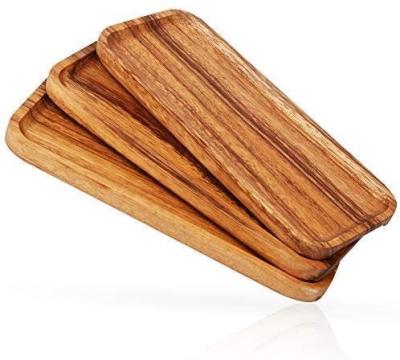 China 3 Pack Sustainable Wooden Rectangular Party Plate Tray Food Tray Breakfast Tray Serving With Handle for sale