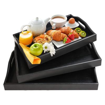 China 3 Sets Black Bamboo Food Tray Breakfast Tray With Handles Tea Coffee 17.6 x 13.39 x 4.06 inch for sale