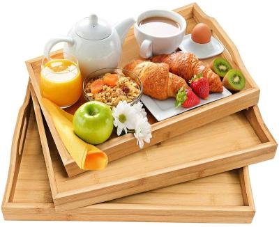 China Bamboo Food Tray Breakfast Tray With Handles Coffee Tea 3 Sets 17.6 x 13.39 x 4.06 inch for sale