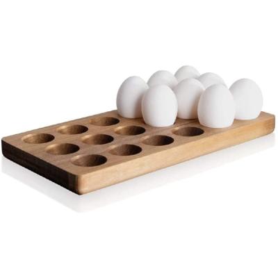 China Wooden Egg Tray For Freezer Counter Top 18 Holes Premium Acacia Wood Egg Stand Viable for sale