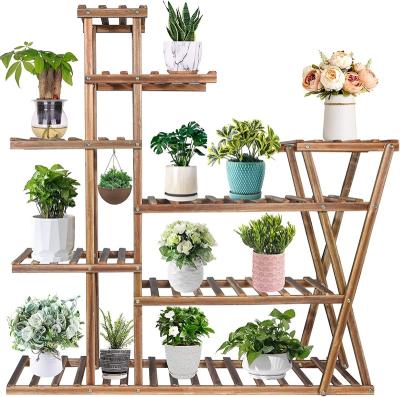 China Modern minimalist tiered plant stand display stand bamboo flower stand for indoor outdoor for sale