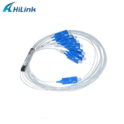 China Steel Tube type Mini PLC splitter 1*8 Steel Tube type 0.9mm Bare fiber 1.5M for sale