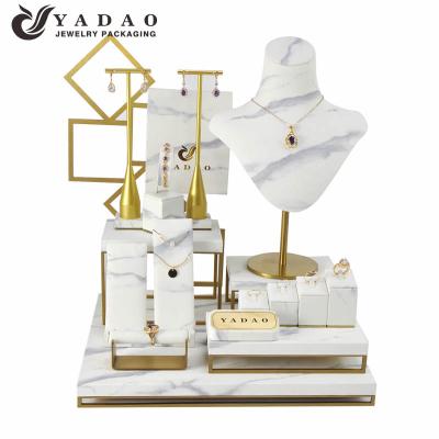 China MDF + Leather + Glossy (Custom) Finish Yadao Luxury Jewelry Display Cabinet Marble Jewelry Display Set for sale