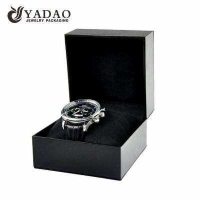 China Leather Customized Handmade Fashion Black Box Luxury PU Leather Jewelry Watch Box Packaging With Pillow for sale