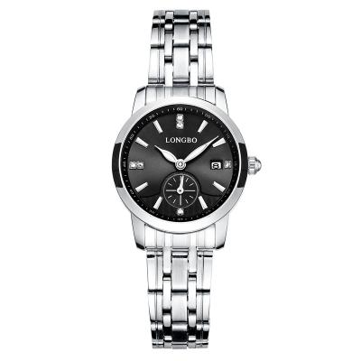 China New 2020 Day/Date LONGBO 80436 Stainless Steel Band Watch Couple Lovers Waterproof Diamonds Wrist Watch for sale