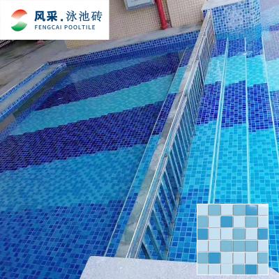 China Parquet mix slab swimming pool blue glass mosaic for sale factory price outdoor blue glass mosaic for swimming pool slab for sale