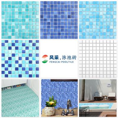 China CLASSIC Anti-Slip CLASSIC Stock Outdoor Ceramic Mix White And Blue Mosaic Pool Tiles Rough 12X12mm for sale