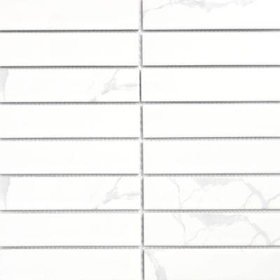 China CLASSIC White Color Inkjet Marble Look Anti Slip Surface Mosaic Glazed Porcelain Mosaic Tile 32.5X145mm for sale